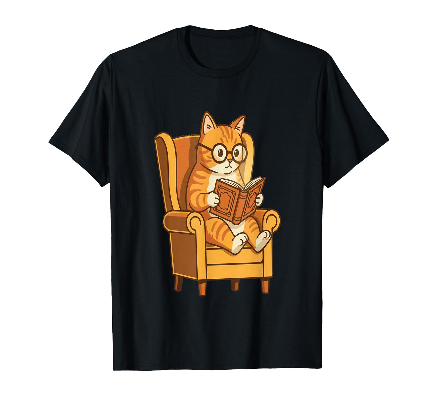 Ginger Tabby Cat Reading Book Glasses Retro Illustration T-Shirt