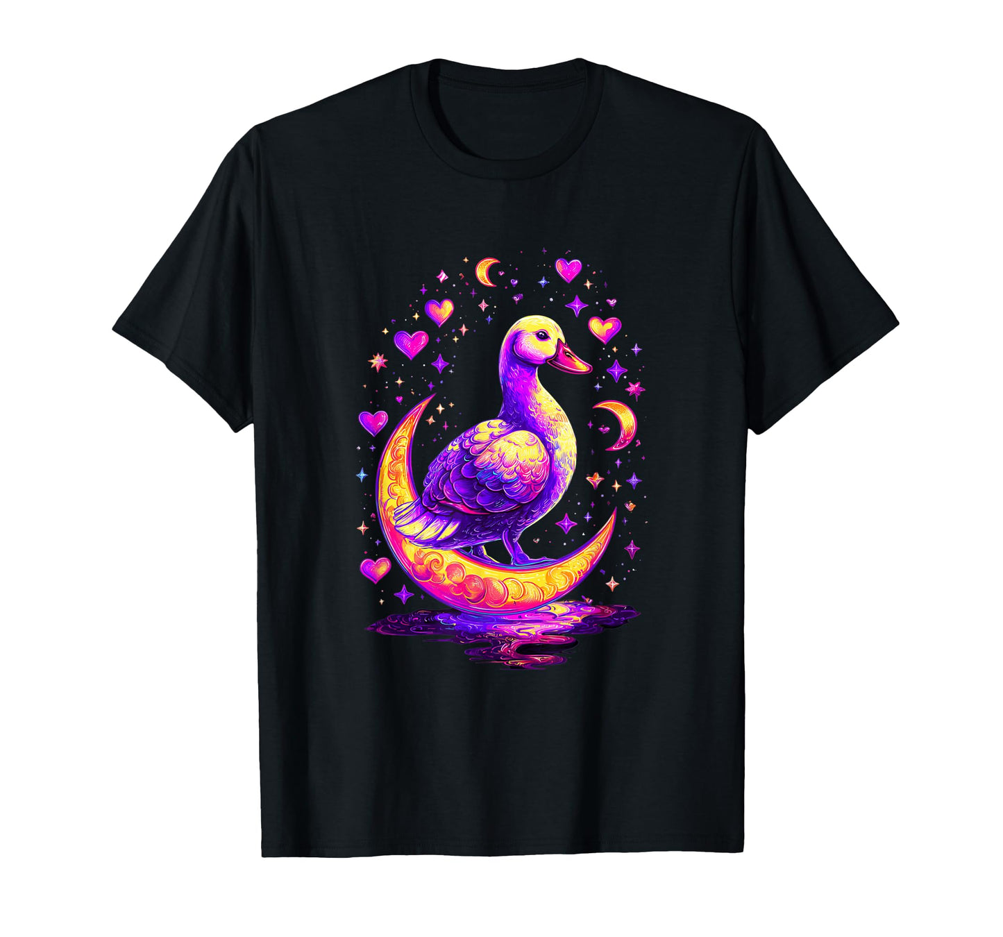 Dreamy Duck Sitting On Crescent Moon Teen Girls Women T-Shirt