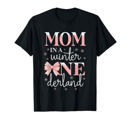 Mom in a Winter Onederland Birthday Girl Bow Snowflake T-Shirt