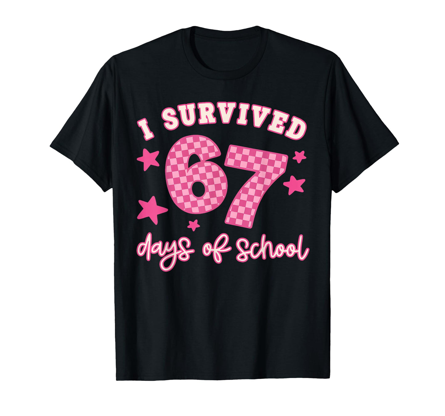 I Survived 67 Days of School Pink Checker Style T-Shirt