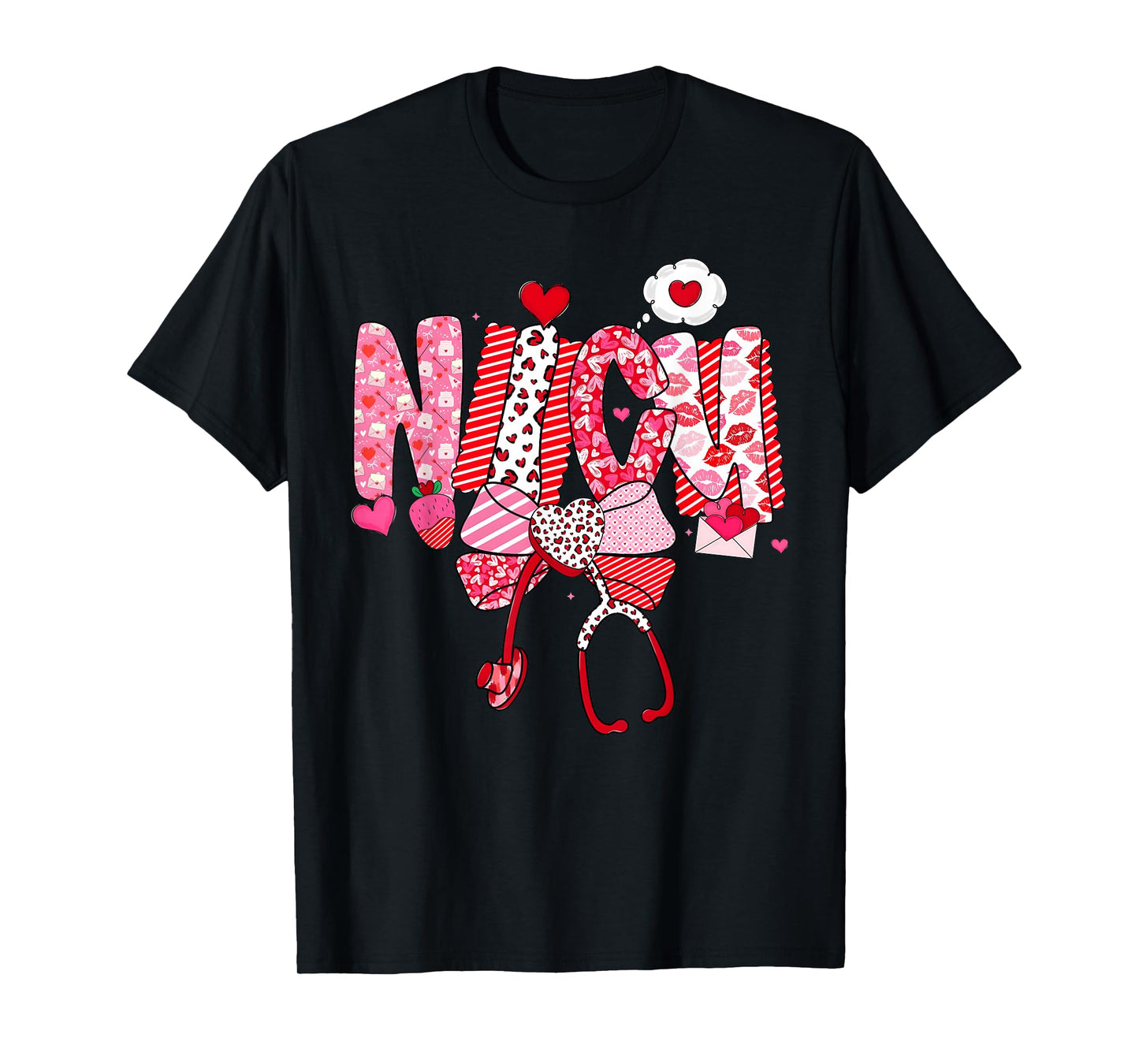 Happy Valentine NICU Nurse Coquette Bow Heart Girl Women T-Shirt