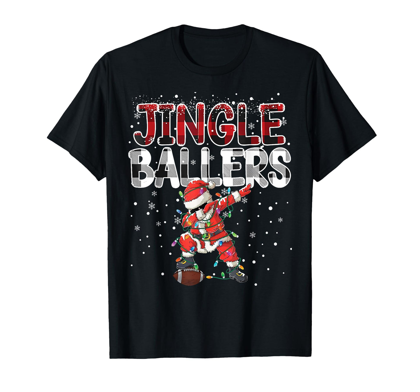 Jingle Ballers Santa Football Christmas Soccer Plaid T-Shirt
