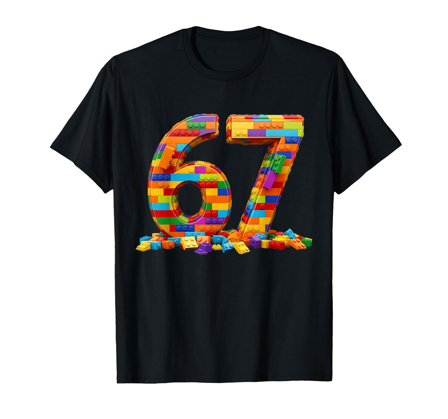 Number 67 Meme Six Seven 6 7 Building Blocks Gen Alpha Slang T-Shirt