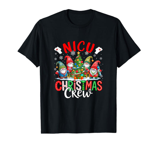 NICU Christmas Crew Group Gnomes Nurses Decorating Xmas Tree T-Shirt