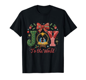 Joy to The World Patchwork Nativity Christmas T-Shirt