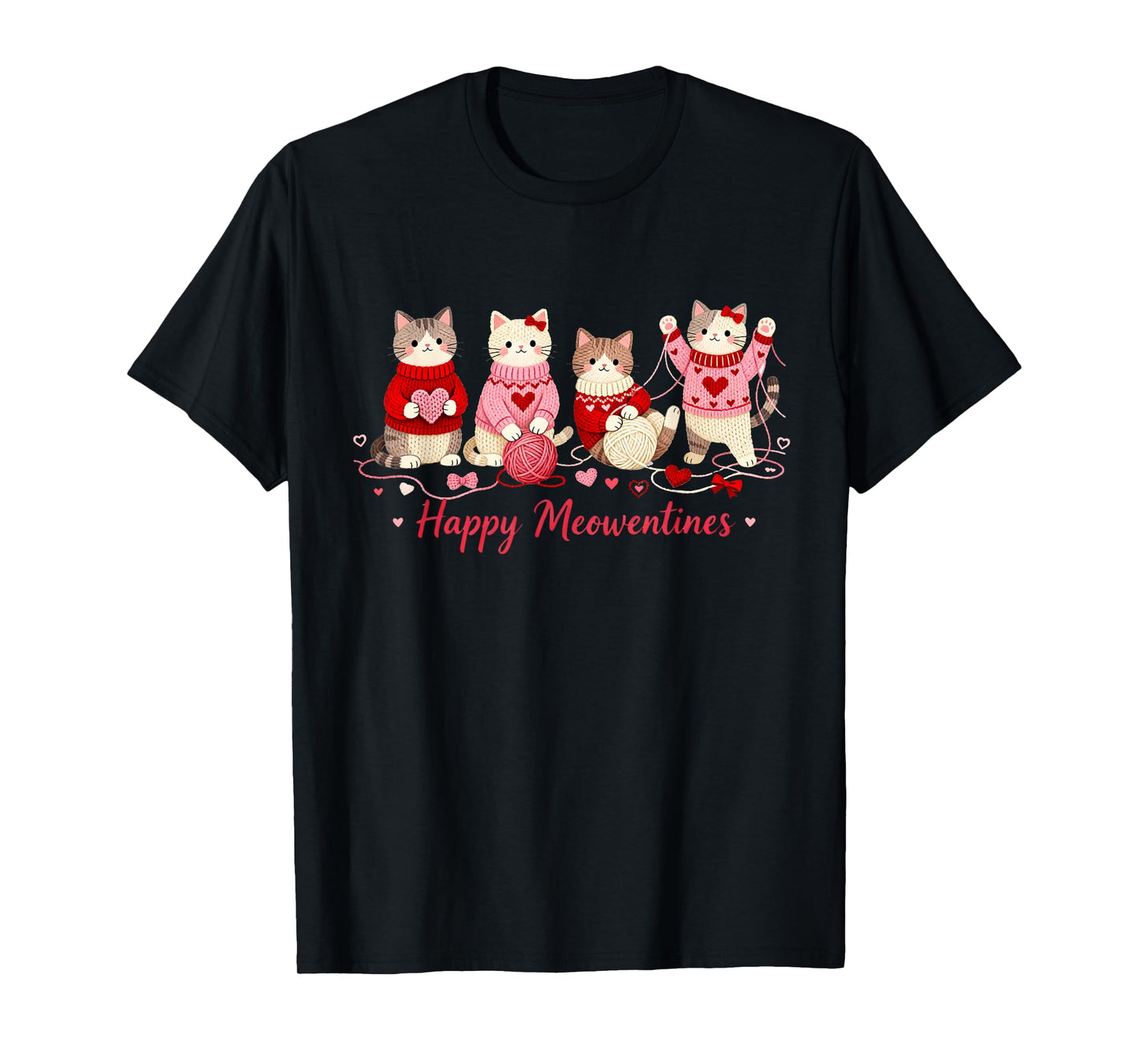 Happy Meowentines Cute Cat Valentine Love Crochet Yearn T-Shirt