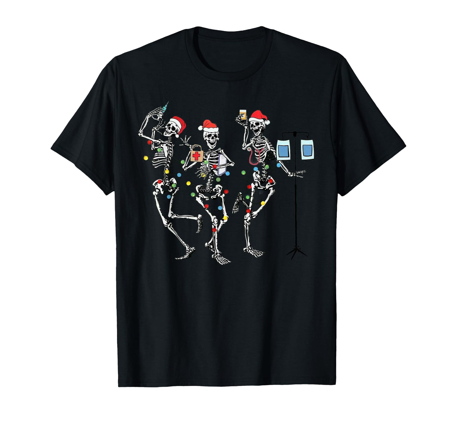 Funny Christmas Nurse Skeleton Nurse Dance Stethoscope Tree T-Shirt