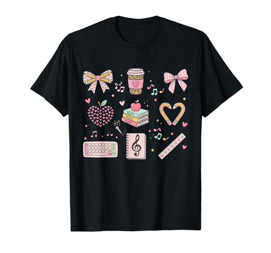 Music Teacher Valentine Coquette Bow Musician Musical Lover T-Shirt