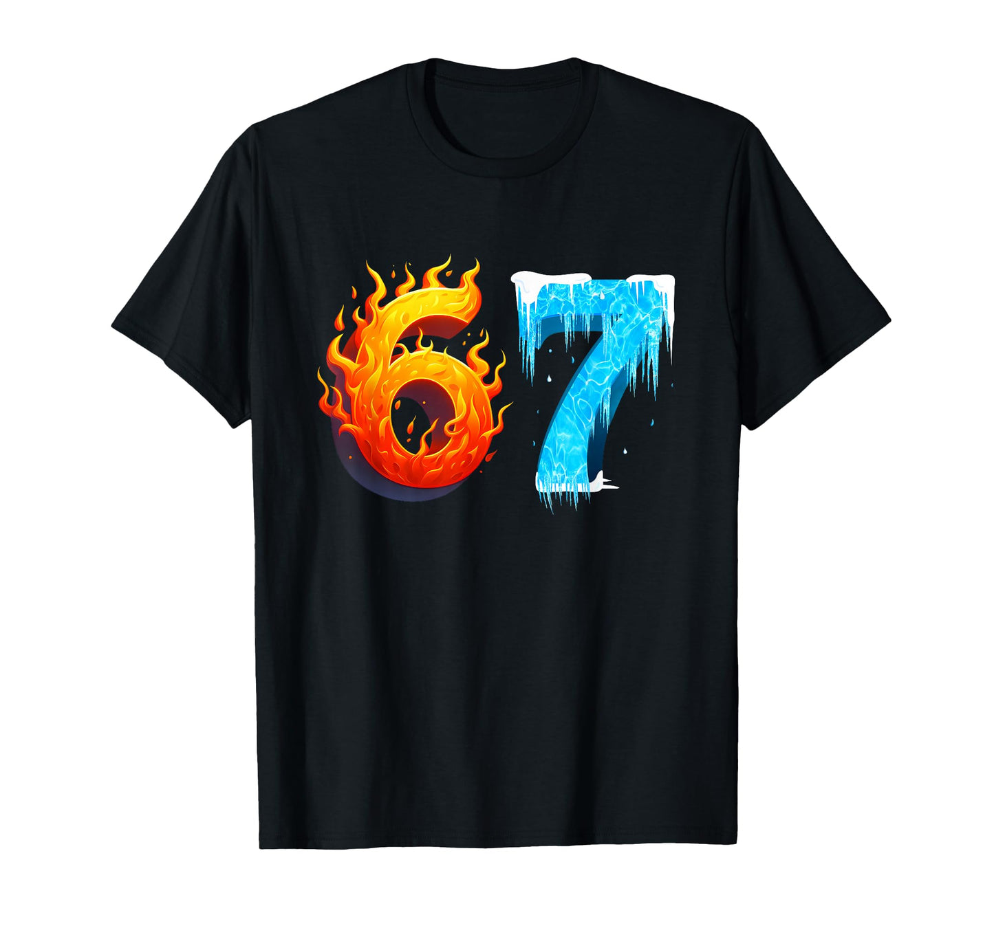 67 Six Seven 6-7 Flaming Ice – Funny Teen Kids Brainrot Meme T-Shirt