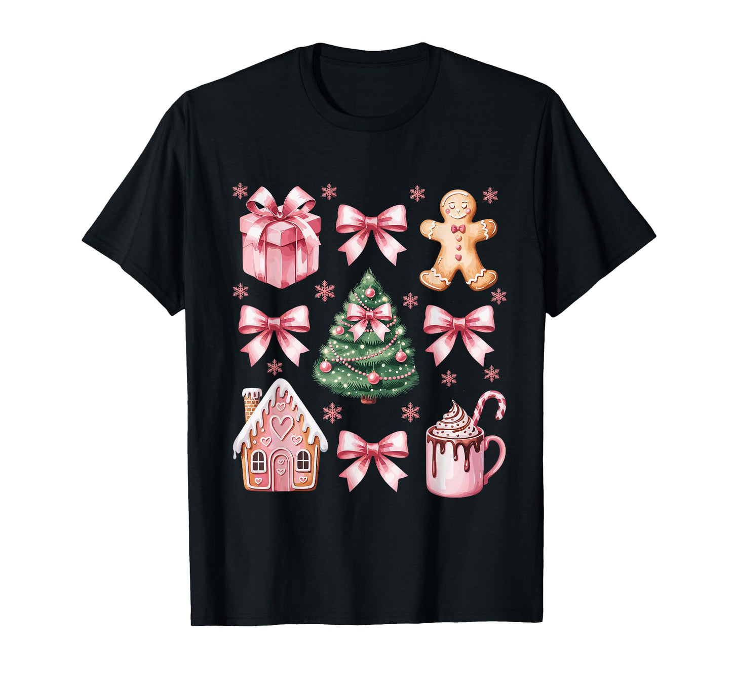 Christmas Coquette Bow Pink Gingerbread Xmas Women Girls T-Shirt