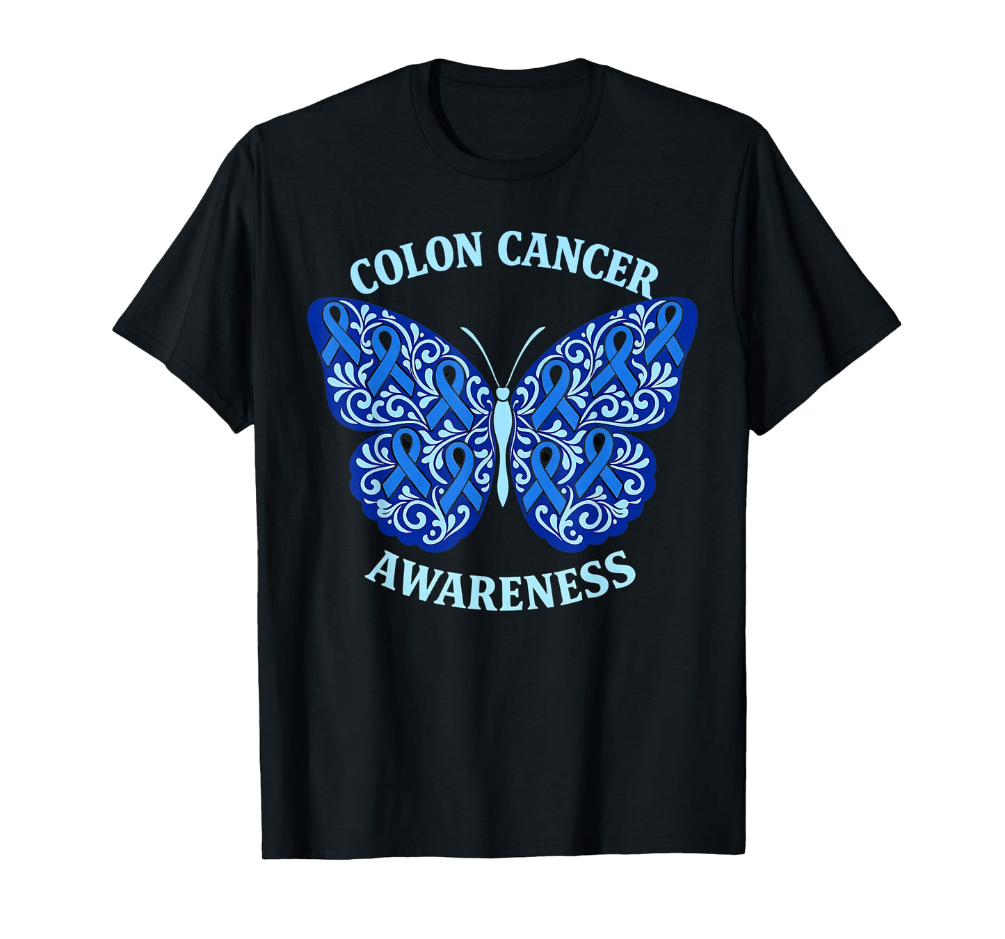 Colorectal Colon Cancer Awareness Blue Ribbon Butterfly T-Shirt