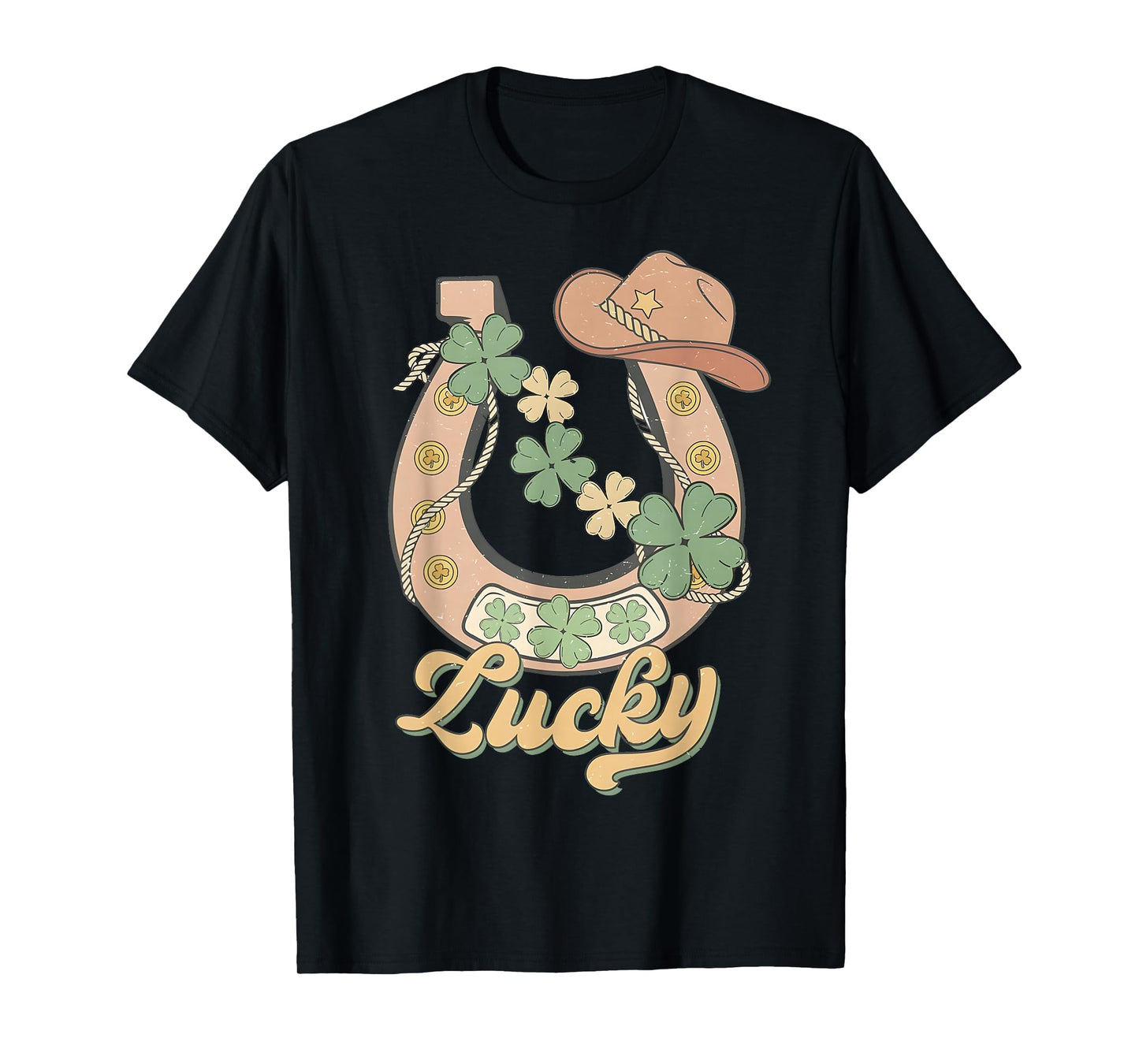 Howdy Cowboy Retro St. Patrick's Day Lucky Horseshoe Western T-Shirt