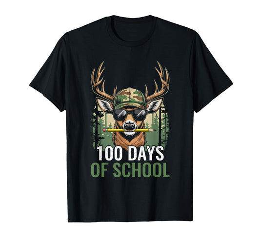 100 Days of School Deer Hunting Deer Camo Kids Boys Mens T-Shirt