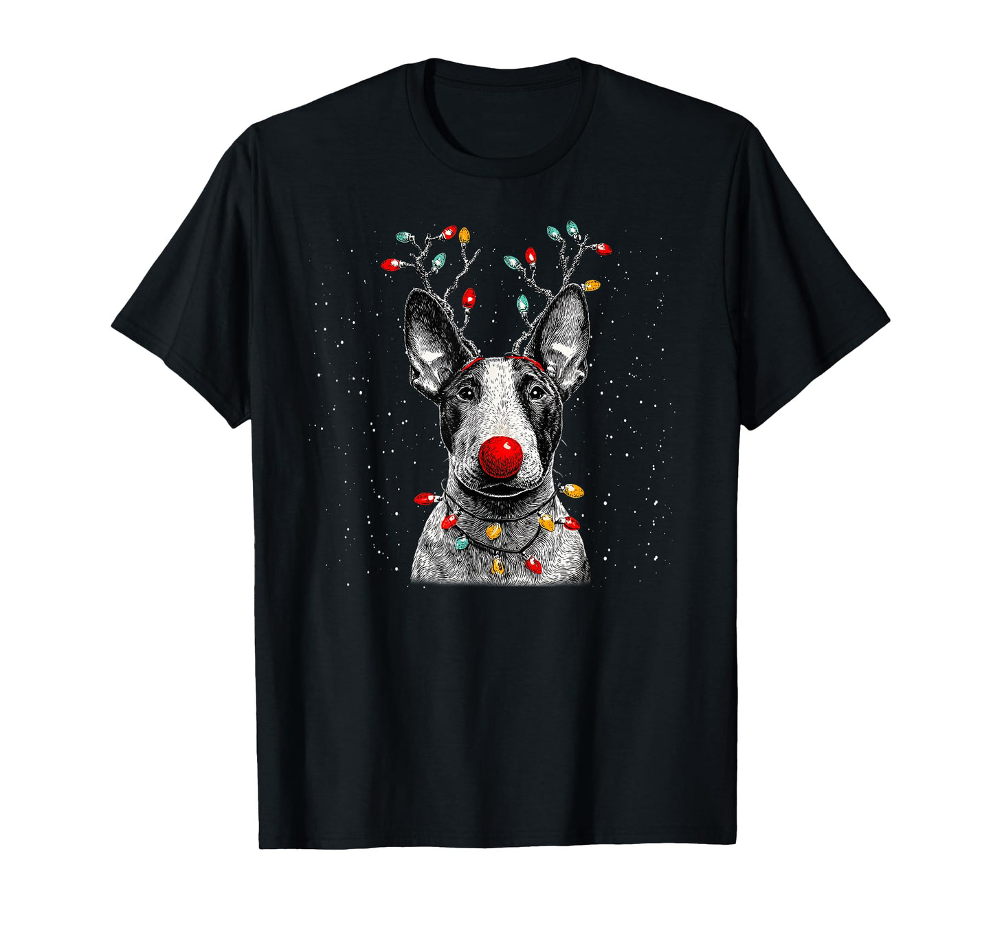 Cute Bull Terrier Dog Reindeer Christmas T-Shirt