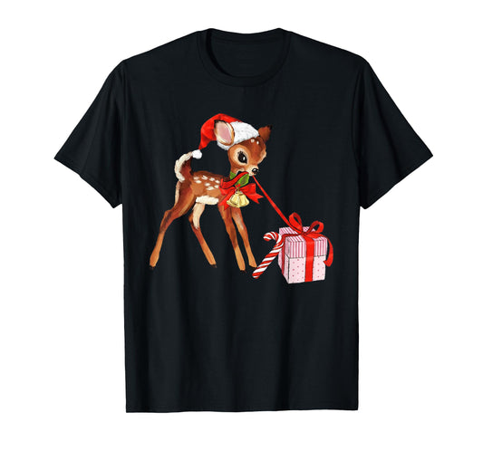 Retro Vintage Reindeer Red Christmas Baby Deer Cottagecore T-Shirt
