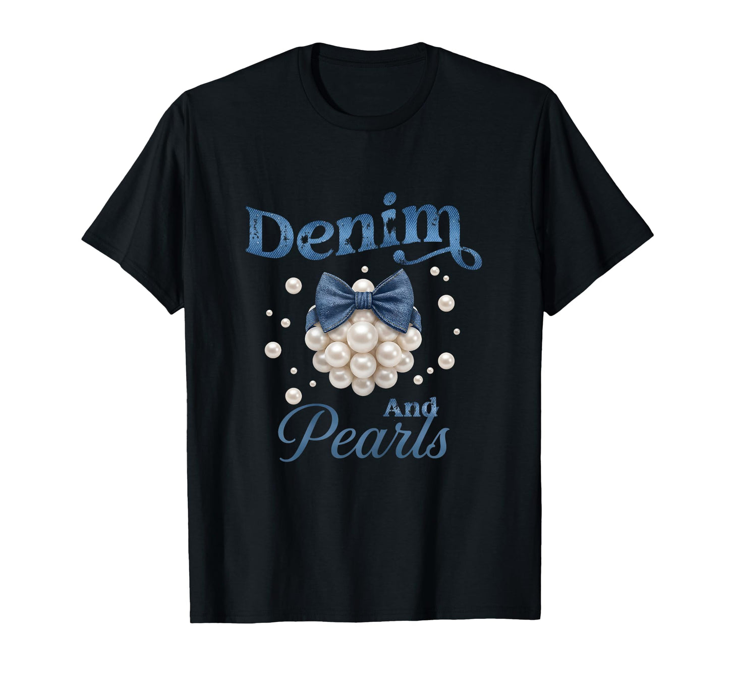Denim and Pearls Bow Jean Western Cowgirl Ladies Girls Women T-Shirt