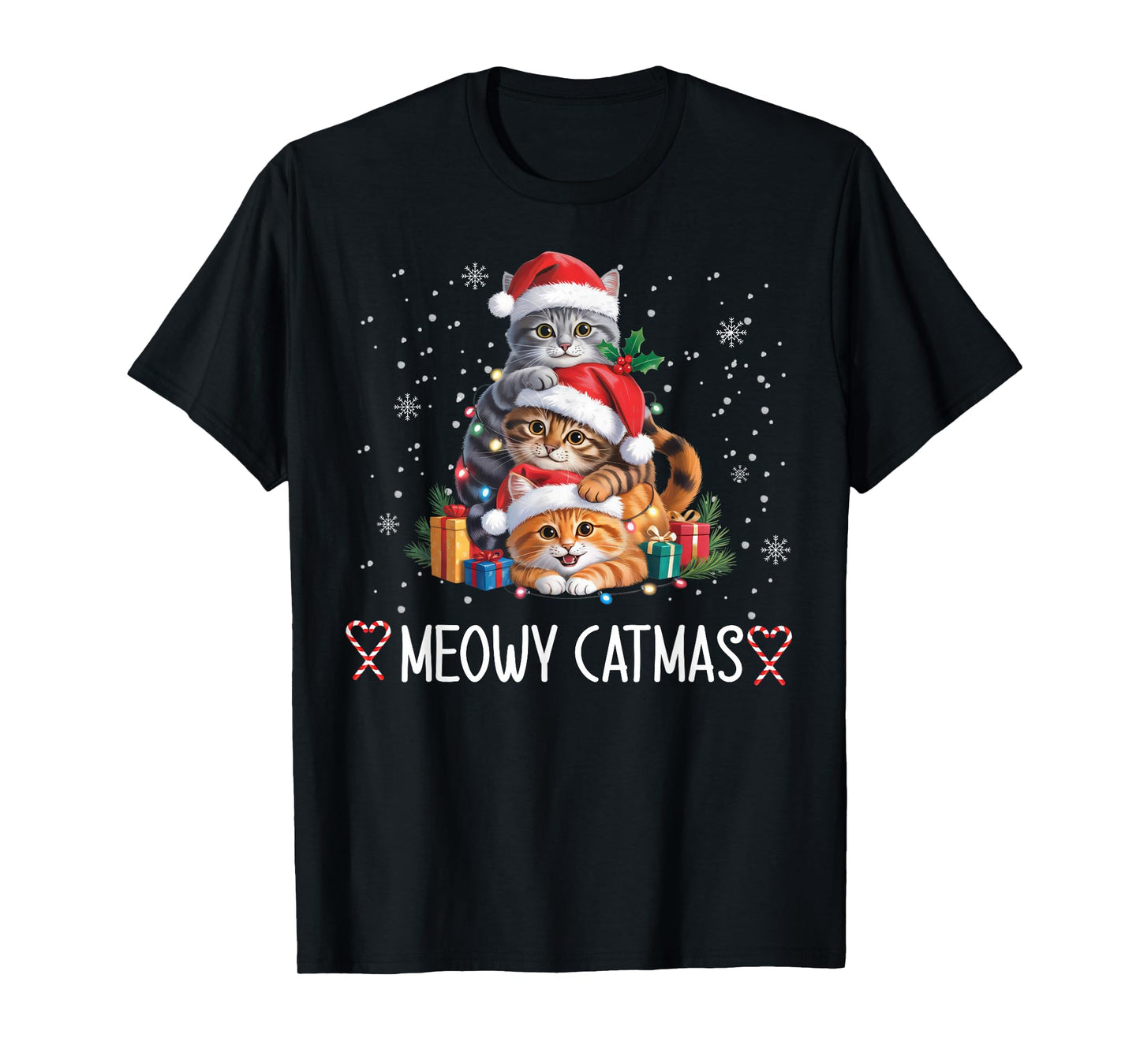 Meowy Catmas Cat Christmas Tree Xmas Funny Santa Women Girls T-Shirt
