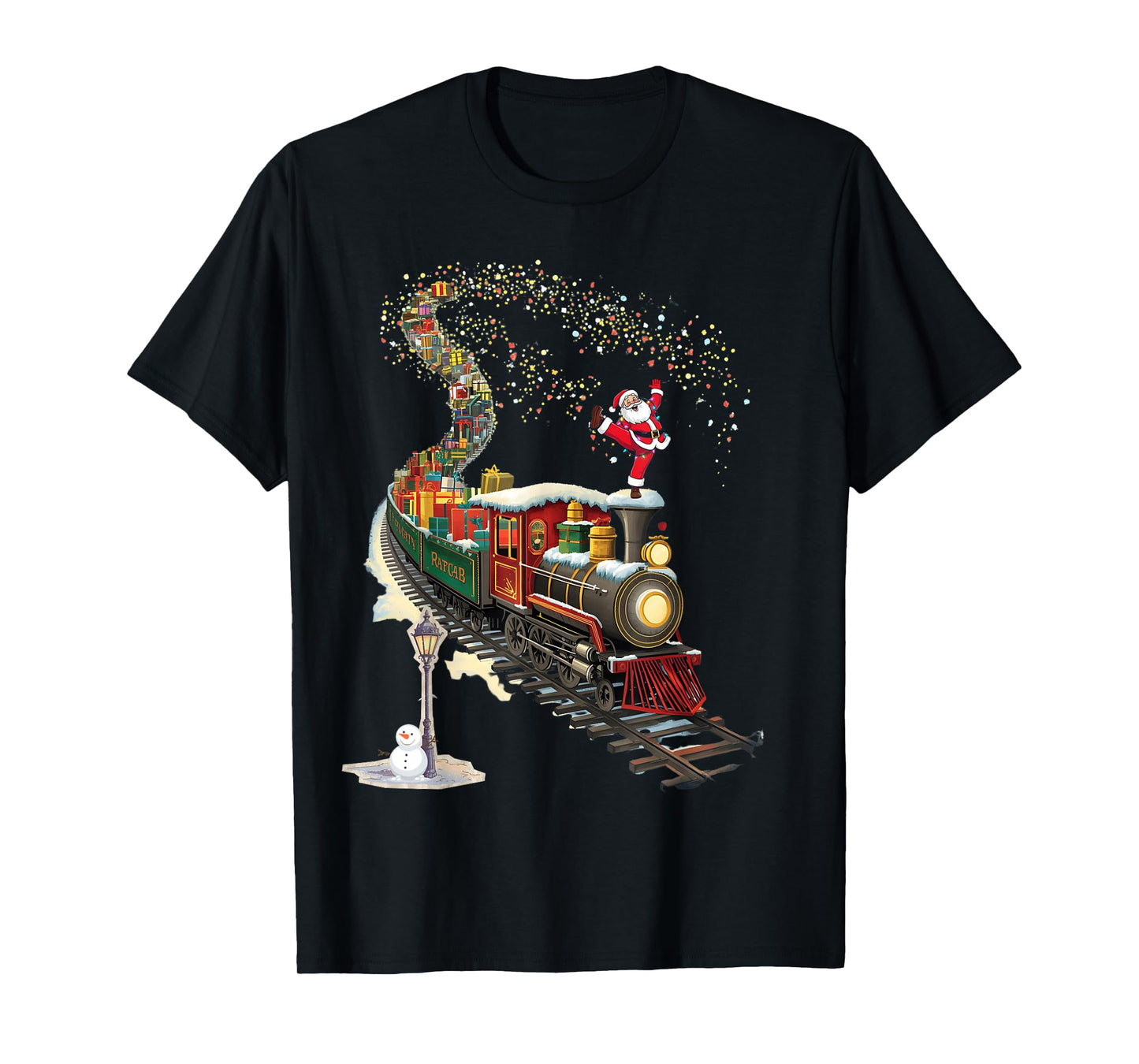 Santa Train Lights Christmas Tee Quirky Holiday Humor T-Shirt