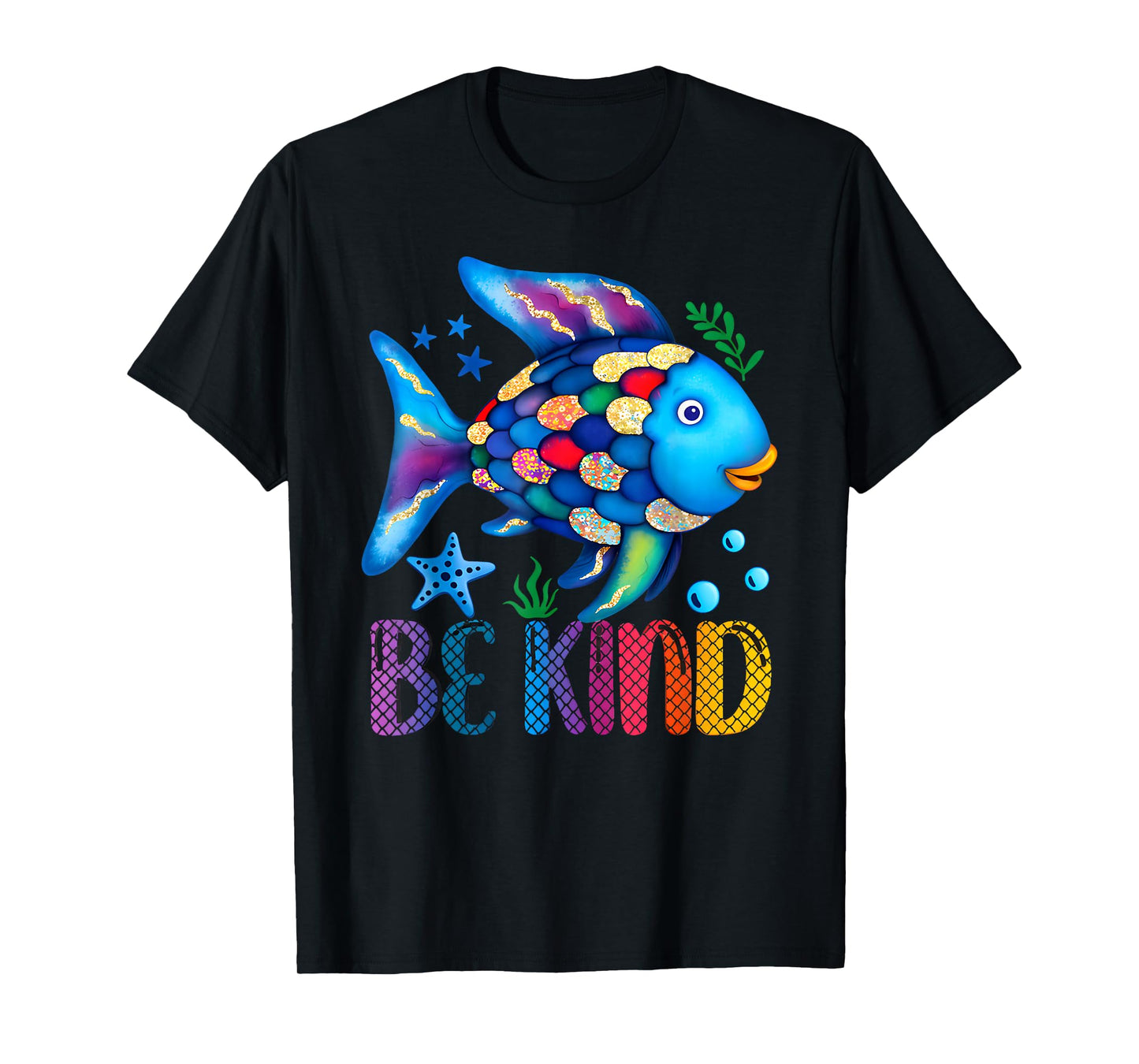 Kids Be Kind Rainbow Scale Fish Teacher Reading Book Toddler T-Shirt