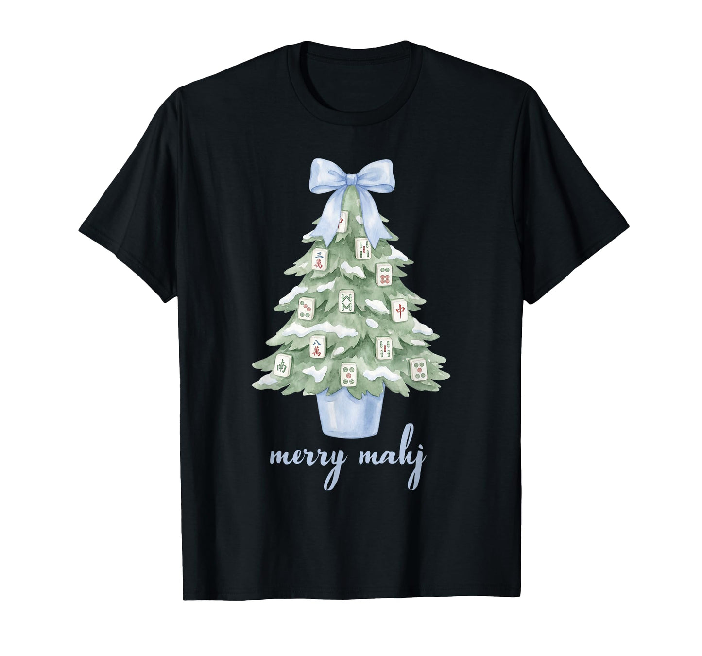 Merry Mahjong Christmas Tree Preppy Chinoiserie Mahj Party T-Shirt
