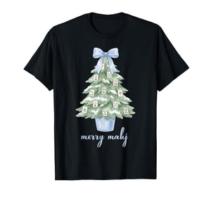 Merry Mahjong Christmas Tree Preppy Chinoiserie Mahj Party T-Shirt