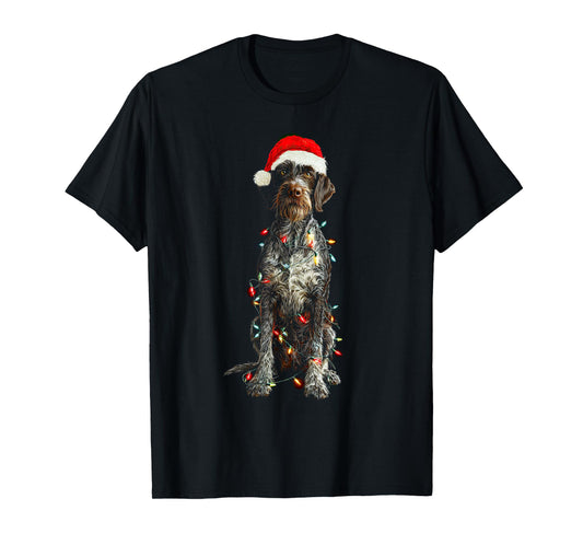 Funny German Wirehaired Pointer Christmas Graphic Dog Lights T-Shirt
