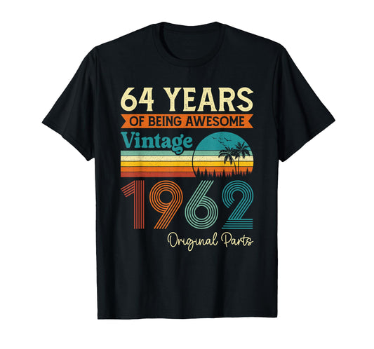 Vintage 1962 64th Birthday Gifts 64yrs Old Bday Decorations T-Shirt