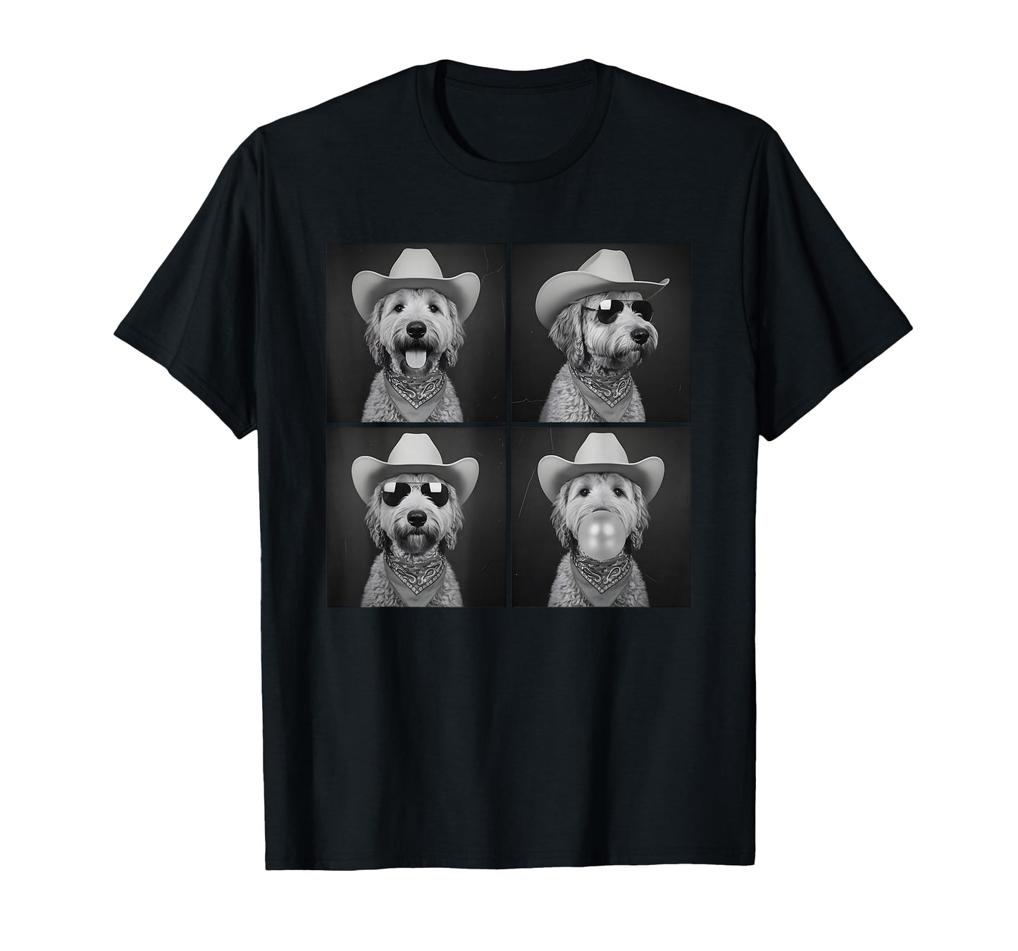 Photobooth Golden Doodle Selfie with Cowboy hat Sunglasses T-Shirt