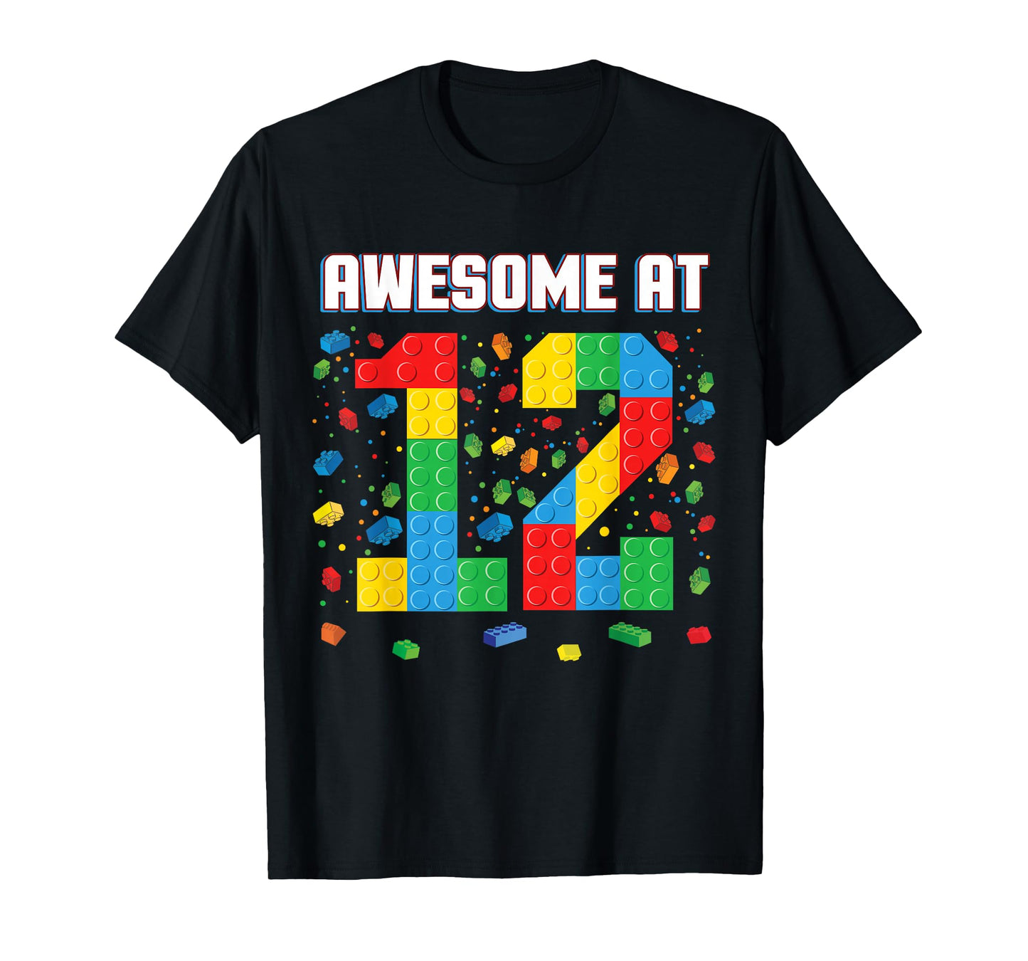 Awesome at 12 Year Old Birthday Kids Block Building Brick T-Shirt