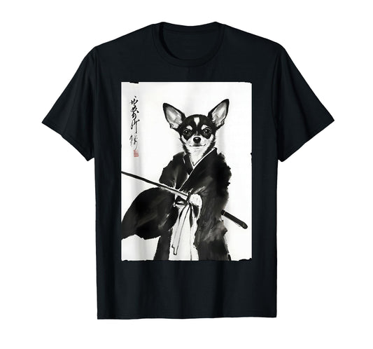 Cute Vintage Ink Wash Sumi-e Japanese Ink Dog Chihuahua T-Shirt