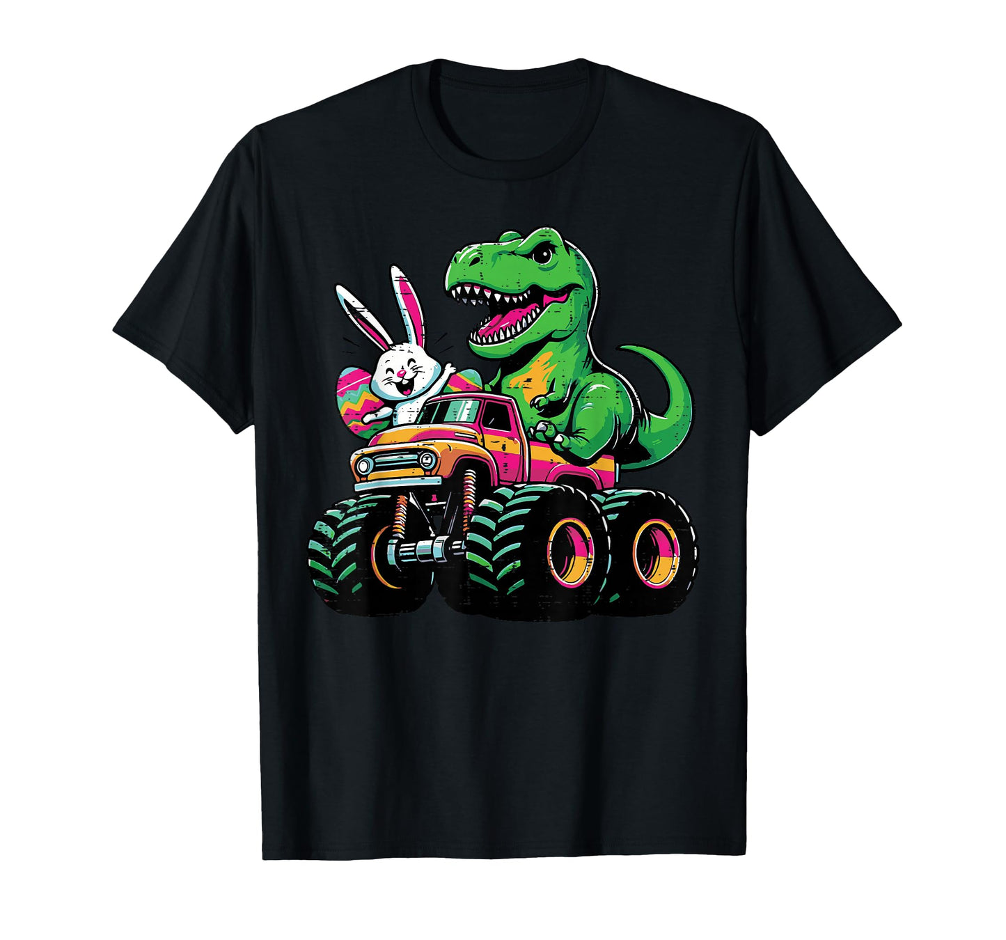 Easter Bunny Dino On Monster Truck Trex Boys Kids Toddler T-Shirt