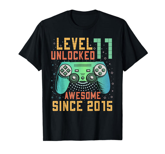 Level 11 Unlocked Awesome Since 2015 11th Birthday Boy T-Shirt