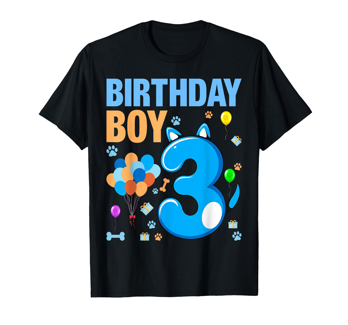 3nd Birthday Boy Blue Dog Theme Party Two Cool 3 Year Old T-Shirt