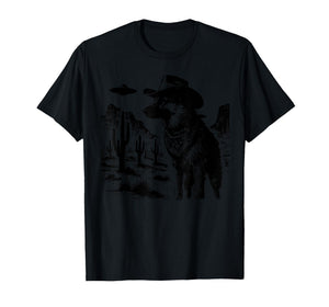 Western German Shepherd UFO Dog Alien Cowboy GSD Ranch T-Shirt