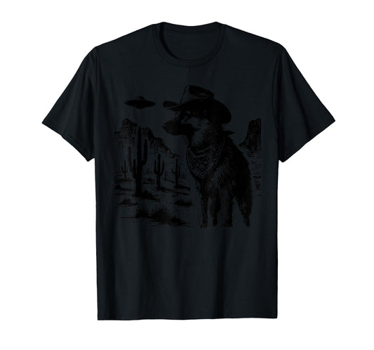 Western German Shepherd UFO Dog Alien Cowboy GSD Ranch T-Shirt