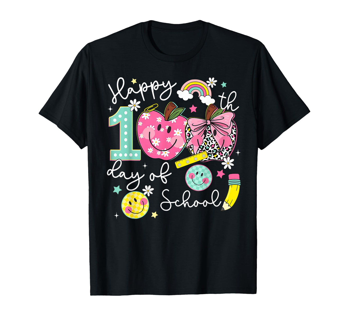 Happy 100th Day of School Apple Coquette Bow Girl Women Kid T-Shirt