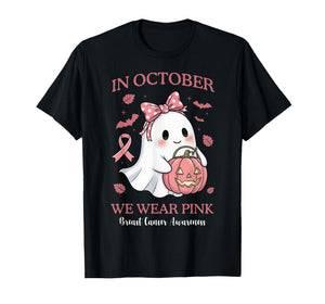 in October We Wear Pink Halloween Breast Cancer Awareness T-Shirt