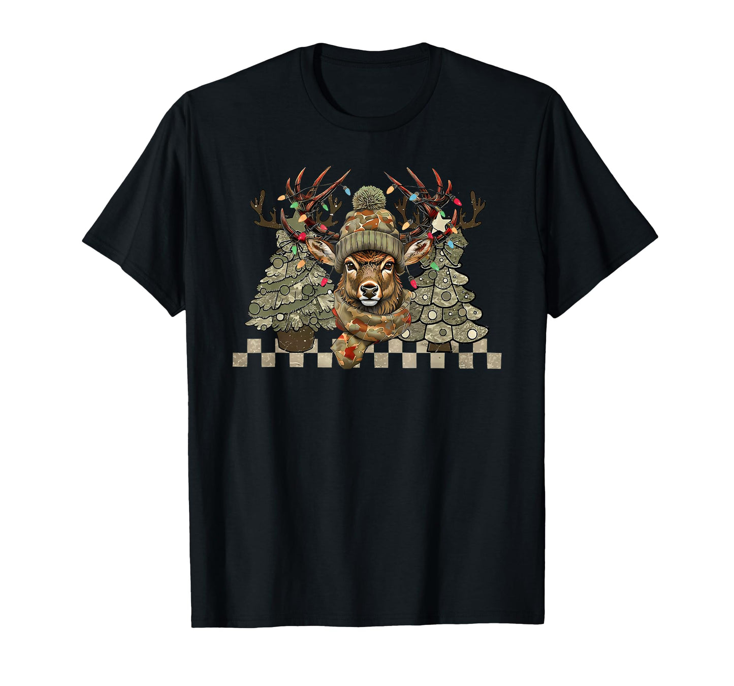 Christmas Holiday Camo Hunting Reindeer Deer Xmas Lights T-Shirt