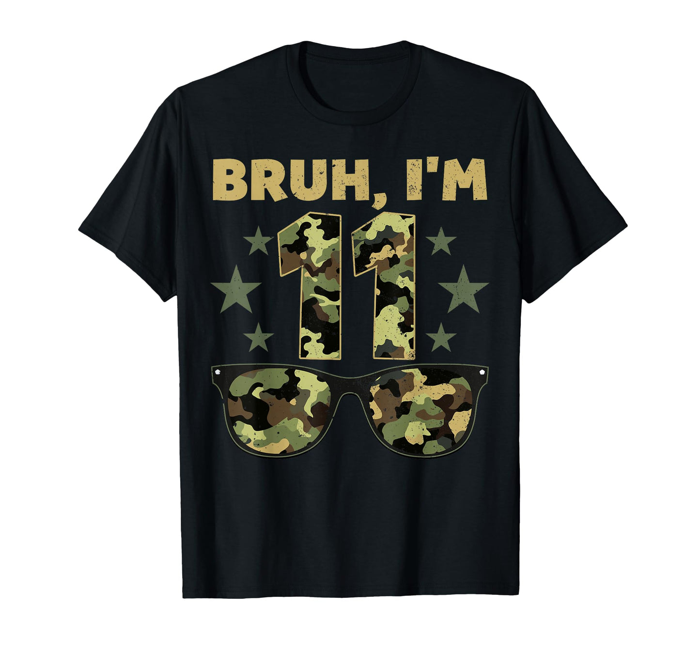 Bruh I'm 11 Years Old 11th Birthday Retro Camo Sunglasses T-Shirt