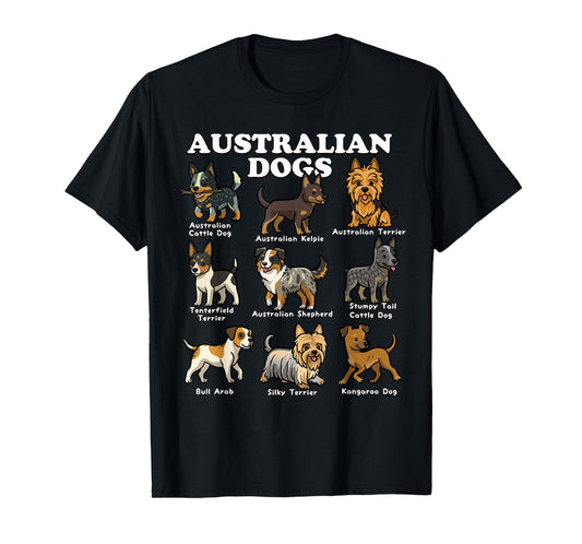 Australian Dog Breeds Chart Kelpie Cattle Dog Shepherd T-Shirt