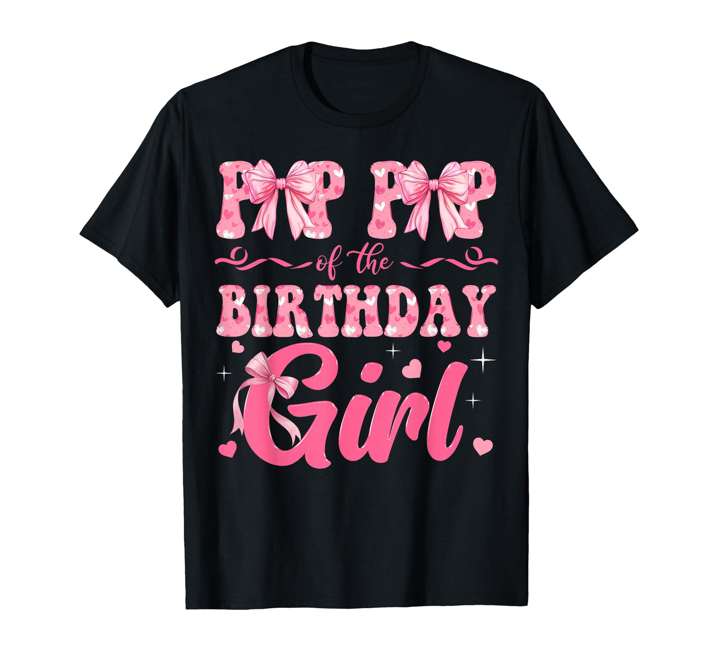 Pop Pop of The Birthday Girl Family Pink Coquette Bow T-Shirt
