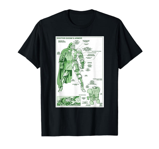 Marvel Doctor Doom's Armor Schematic Vintage Comic Blueprint T-Shirt