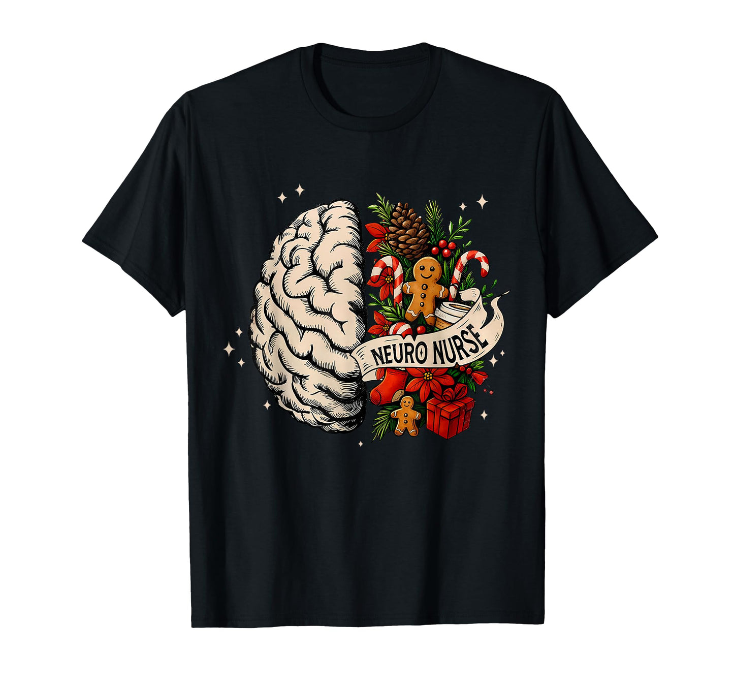 Floral Brain Anatomy Neuro Nurse Christmas Neuroscience Xmas T-Shirt