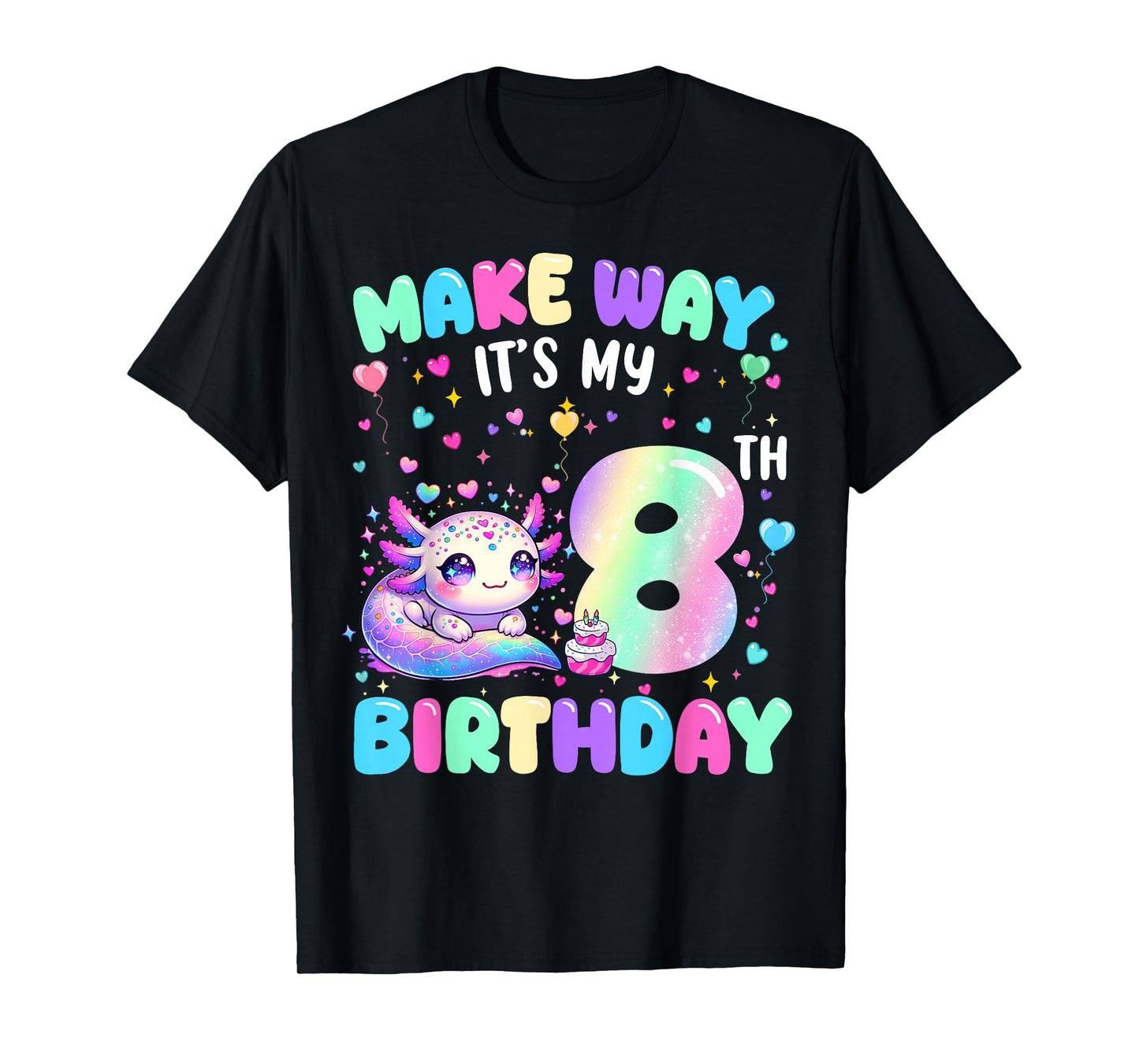 It's My 8th Birthday Girl Cute Axolotl 8 Year Old Bday Kids T-Shirt