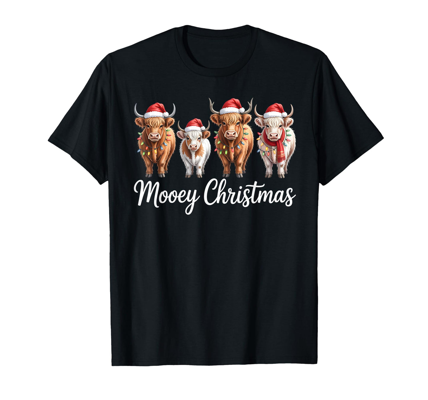 Mooey Christmas Santa Highland Cow Santa Xmas Tree Pajamas T-Shirt