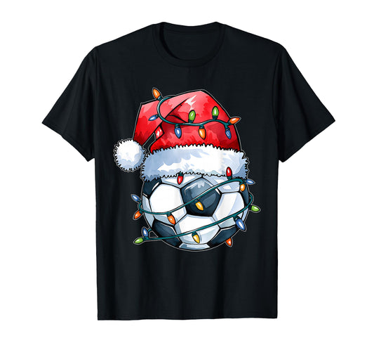 Soccer Ball Santa Hat Xmas Funny Christmas Soccer Lover T-Shirt