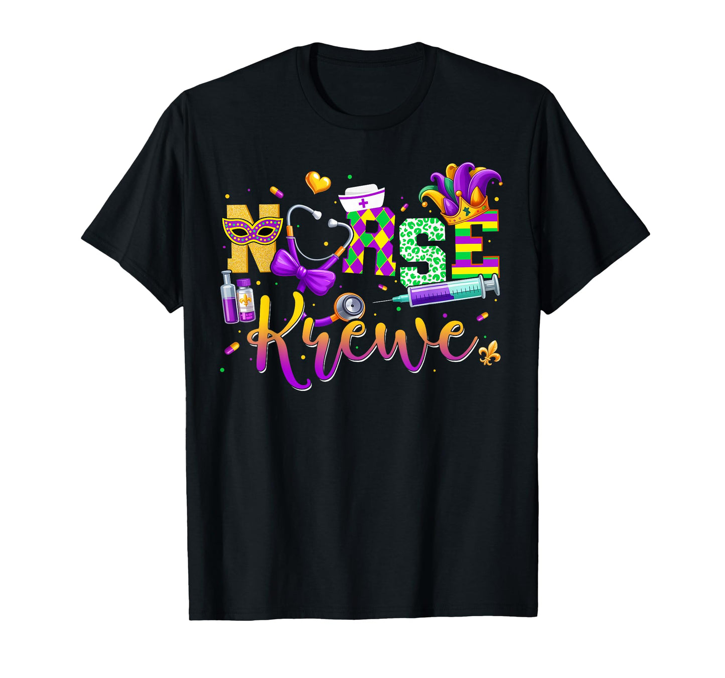 Mardi Gras Nurse Krewe Stethoscope New Orleans Men Women T-Shirt