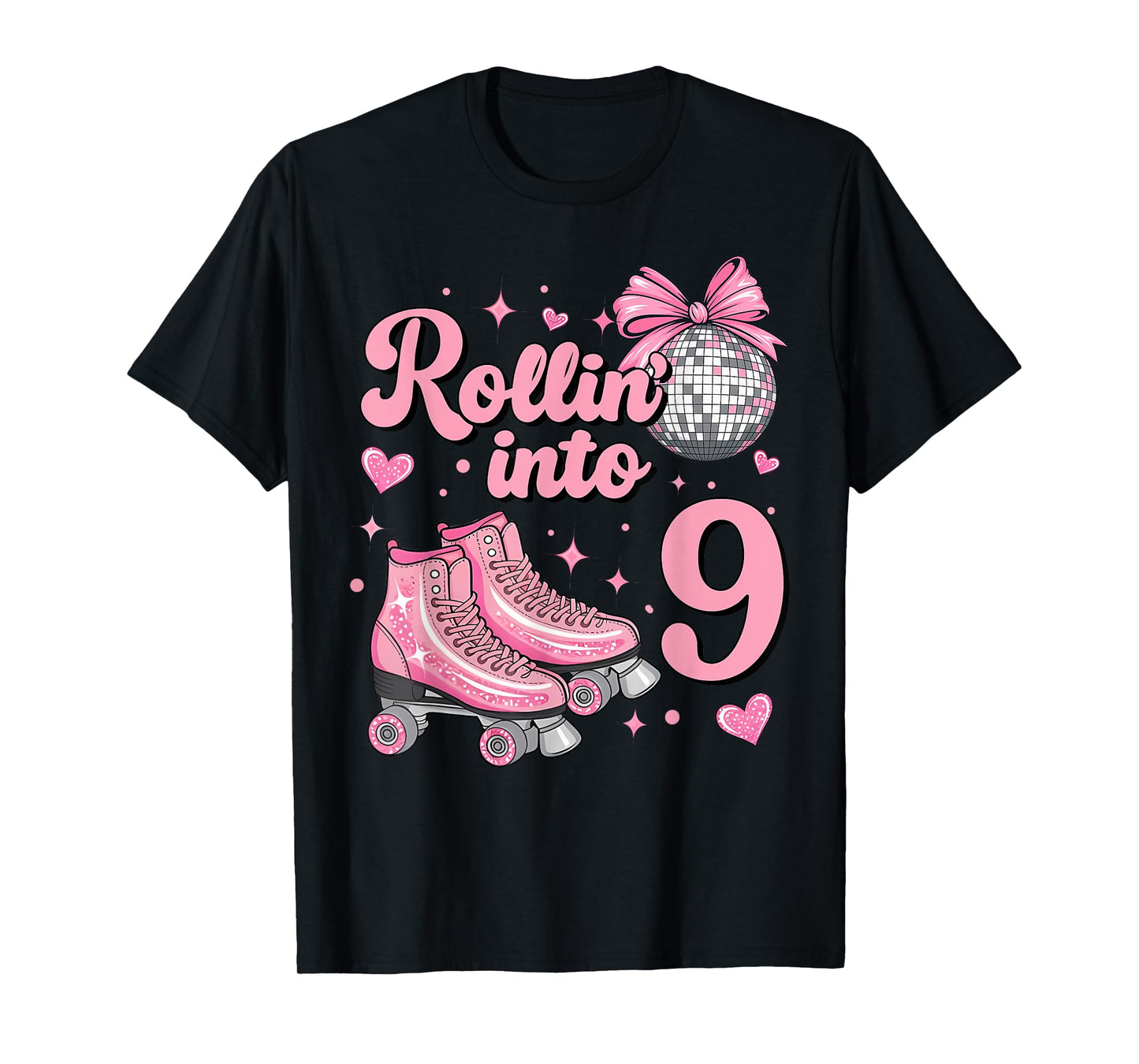 Rolling Into 9 Years Old Roller Skating Girl 9th Birthday T-Shirt