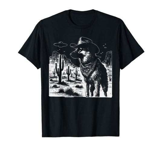 Vintage German Shepherd Cowboys UFO Western Funny Dog T-Shirt
