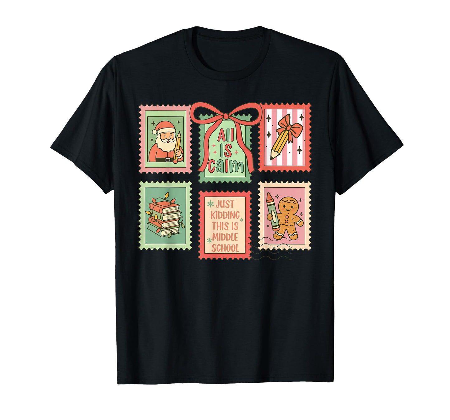 Middle School Teacher Christmas Stamp Bow Middle School Crew T-Shirt